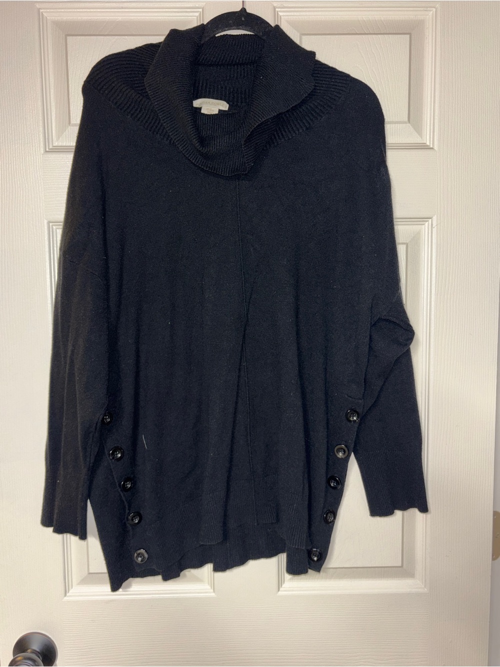 Black Women's Button-Side Cowl Neck Sweater 3X